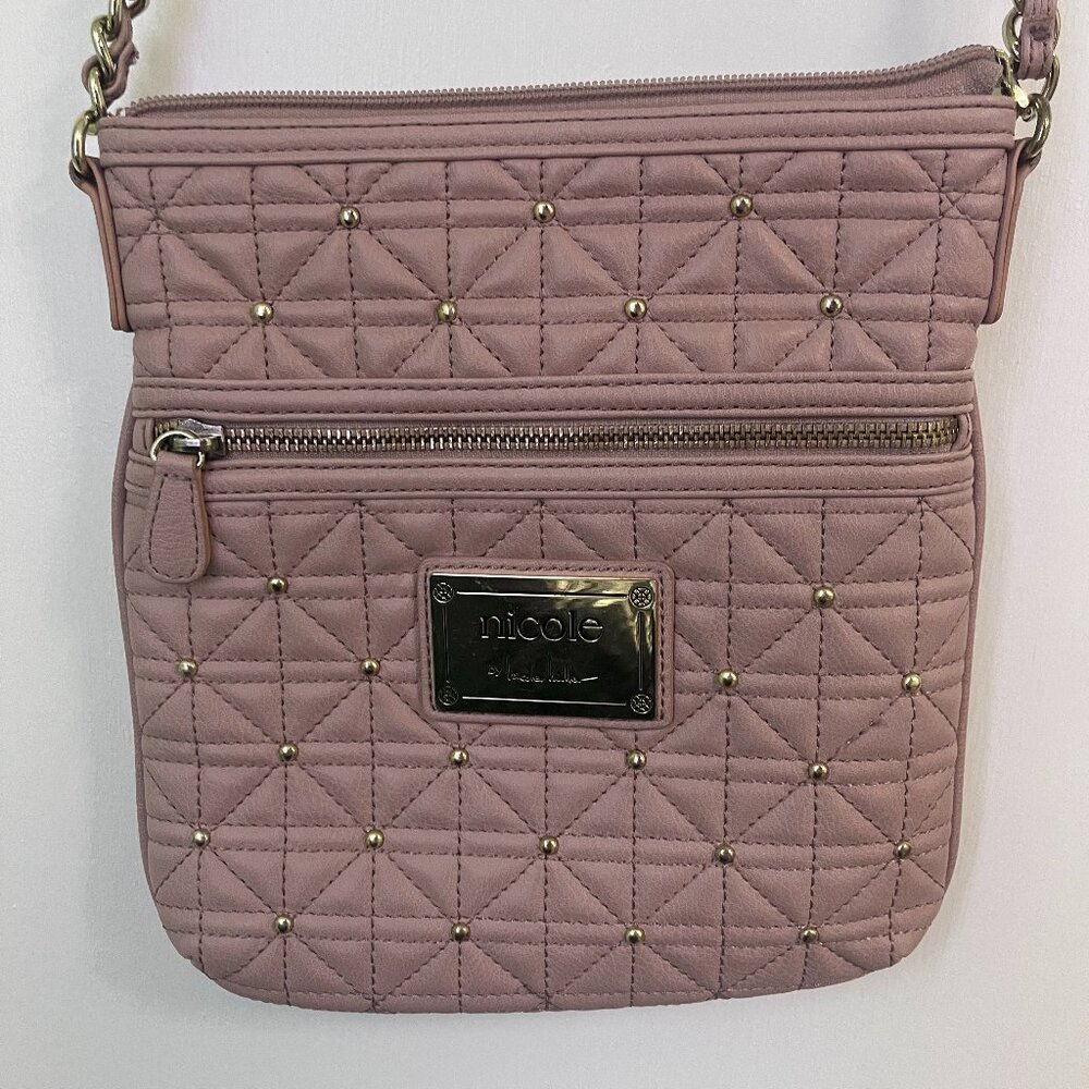 Nicole Miller Quilted Stud Pink Crossbody Purse